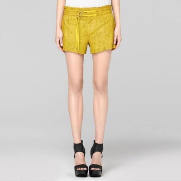 Helmut Lang Lasercut Dual Belted High Rise Lamb Leather Shorts - Picture 1 of 7
